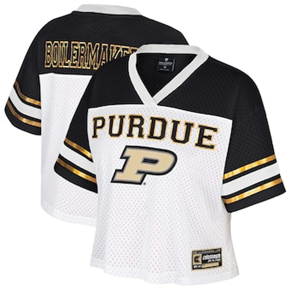 Women's Colosseum  White Purdue Boilermakers Treasure Cropped Football Jersey