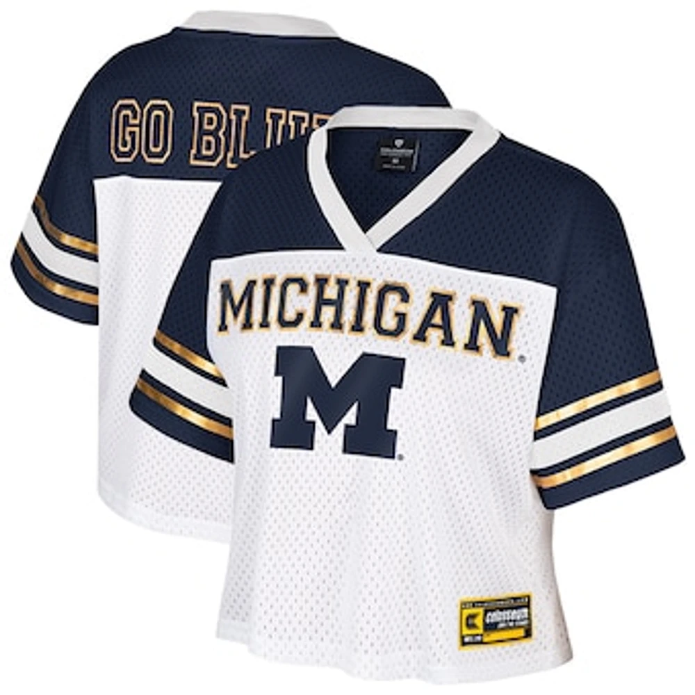 Women's Colosseum  White Michigan Wolverines Treasure Cropped Football Jersey