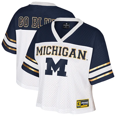 Women's Colosseum  White Michigan Wolverines Treasure Cropped Football Jersey