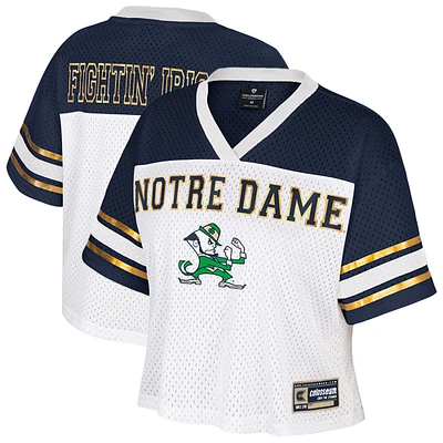 Women's Colosseum  White Notre Dame Fighting Irish Treasure Cropped Football Jersey