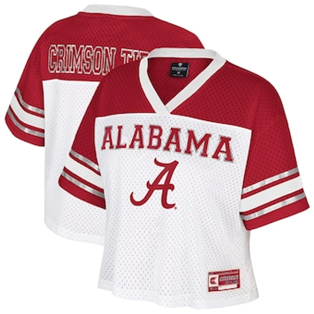 Women's Colosseum  White Alabama Crimson Tide Treasure Cropped Football Jersey