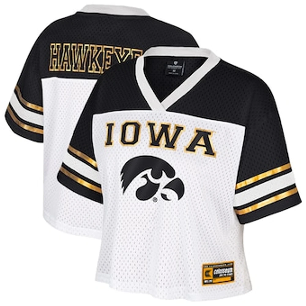 Women's Colosseum  White Iowa Hawkeyes Treasure Cropped Football Jersey