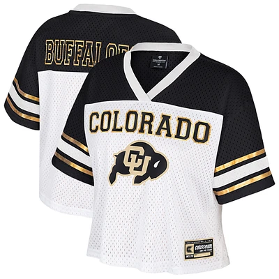 Women's Colosseum  White Colorado Buffaloes Treasure Cropped Football Jersey