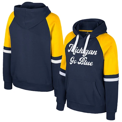 Women's Colosseum Navy Michigan Wolverines Oversized Colorblock Pullover Hoodie