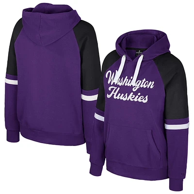 Women's Colosseum Purple Washington Huskies Oversized Colorblock Pullover Hoodie