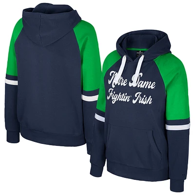 Women's Colosseum Navy Notre Dame Fighting Irish Oversized Colorblock Pullover Hoodie