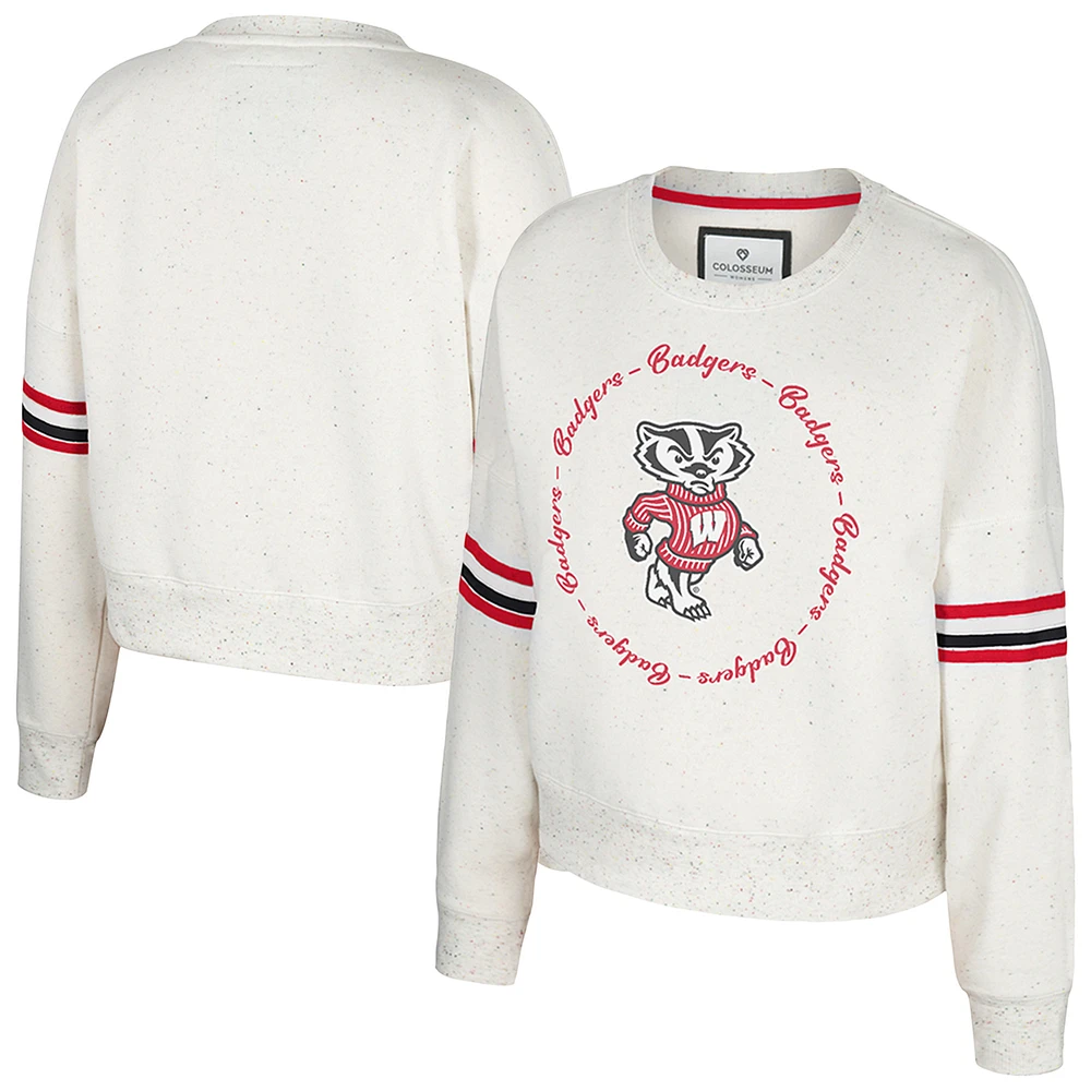 Women's Colosseum Natural Wisconsin Badgers Novelist Speckle Fleece Pullover Sweatshirt