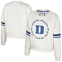 Women's Colosseum Natural Duke Blue Devils Novelist Speckle Fleece Pullover Sweatshirt