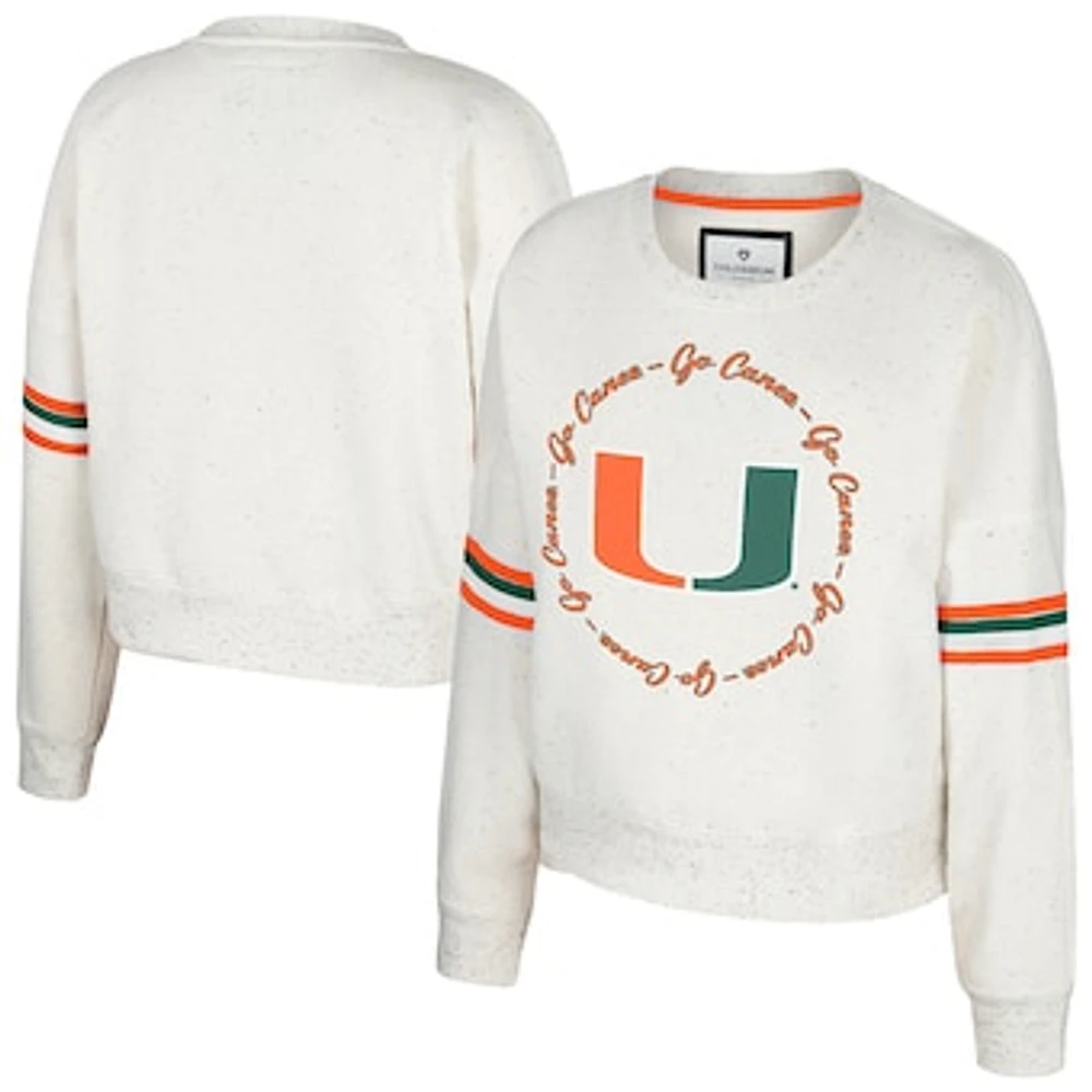 Women's Colosseum Natural Miami Hurricanes Novelist Speckle Fleece Pullover Sweatshirt