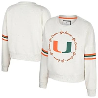 Women's Colosseum Natural Miami Hurricanes Novelist Speckle Fleece Pullover Sweatshirt