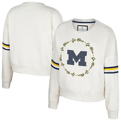 Women's Colosseum Natural Michigan Wolverines Novelist Speckle Fleece Pullover Sweatshirt