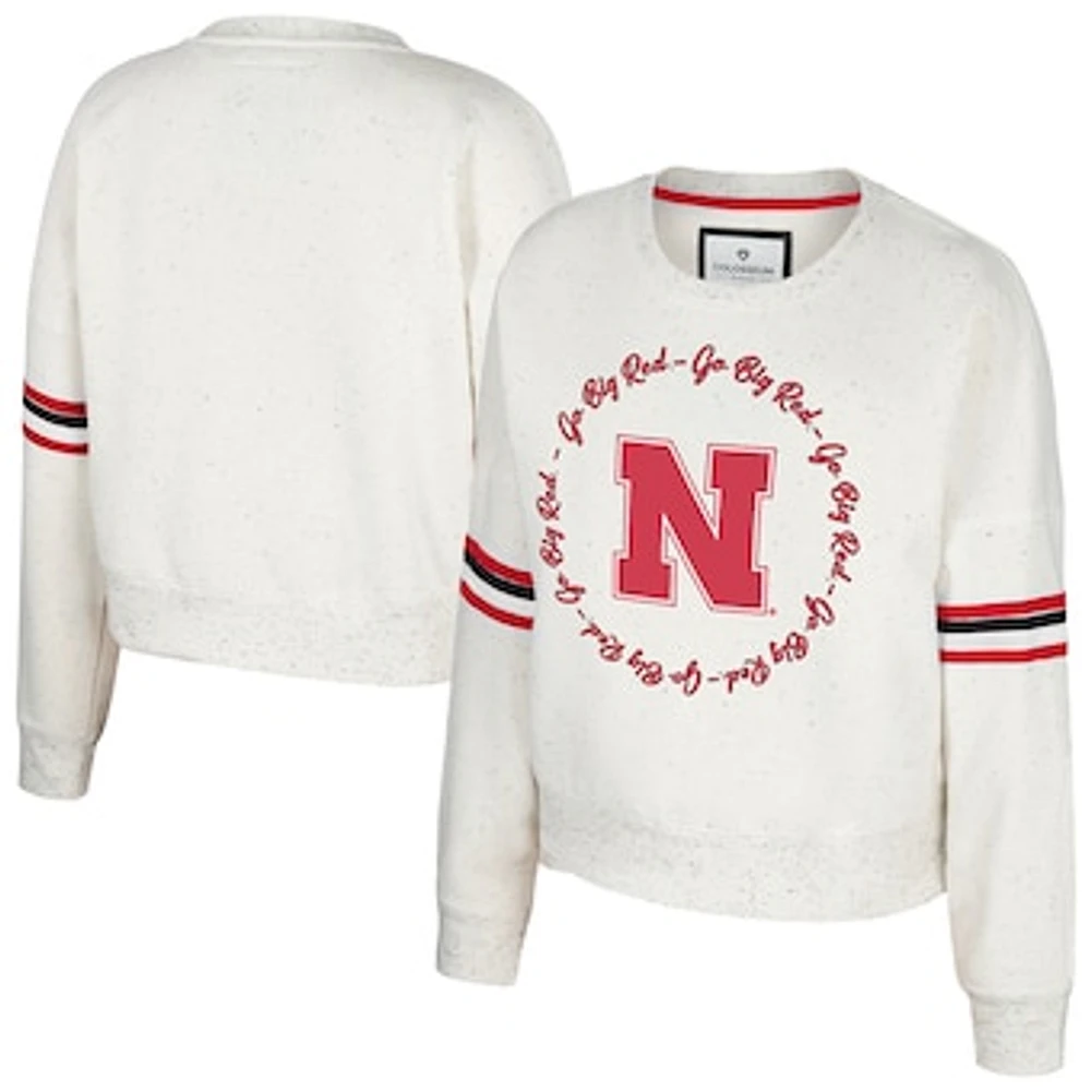 Women's Colosseum Natural Nebraska Huskers Novelist Speckle Fleece Pullover Sweatshirt