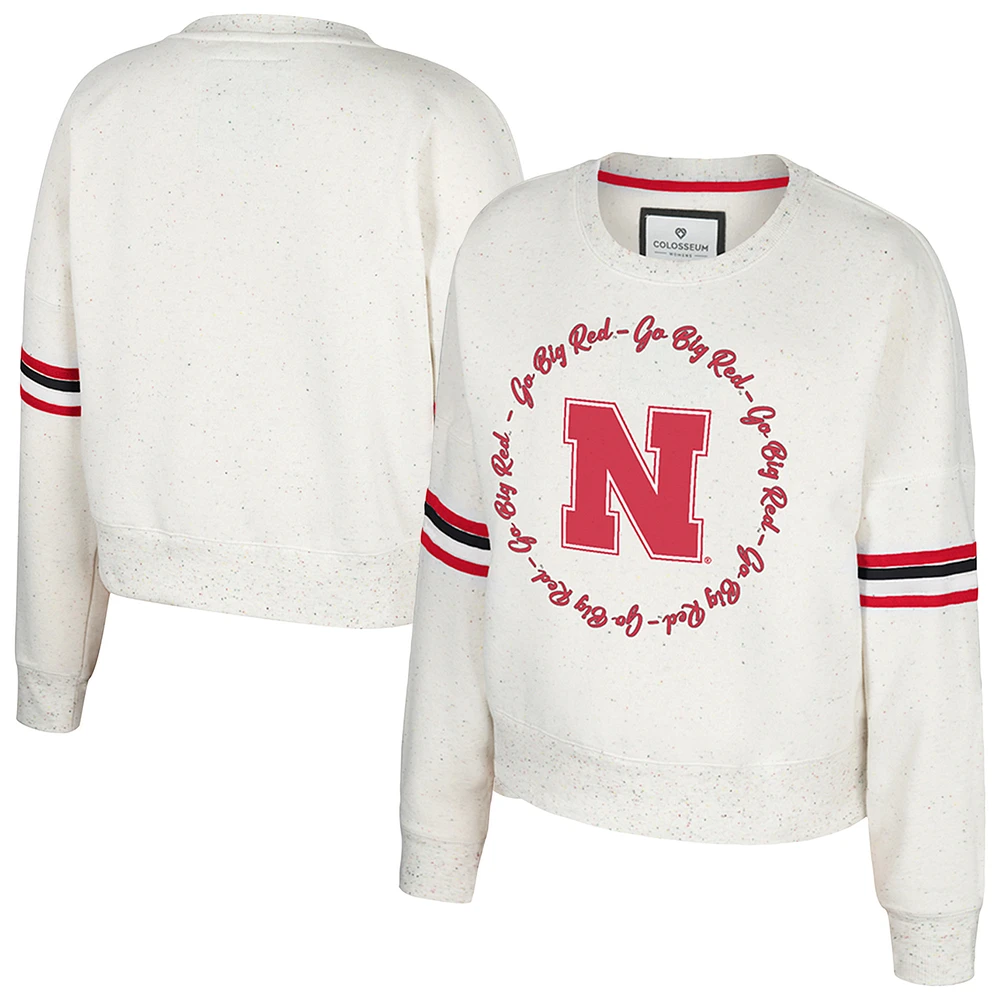 Women's Colosseum Natural Nebraska Huskers Novelist Speckle Fleece Pullover Sweatshirt