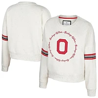 Women's Colosseum Natural Ohio State Buckeyes Novelist Speckle Fleece Pullover Sweatshirt