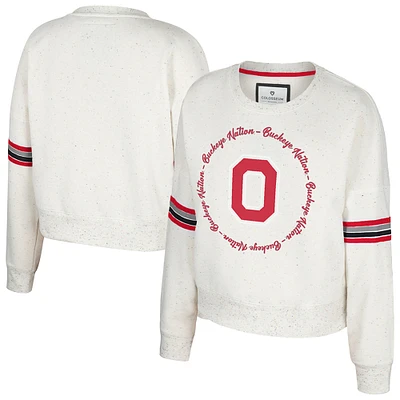 Women's Colosseum Natural Ohio State Buckeyes Novelist Speckle Fleece Pullover Sweatshirt