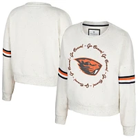 Women's Colosseum Natural Oregon State Beavers Novelist Speckle Fleece Pullover Sweatshirt