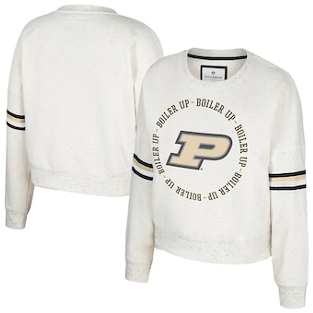 Women's Colosseum Natural Purdue Boilermakers Novelist Speckle Fleece Pullover Sweatshirt