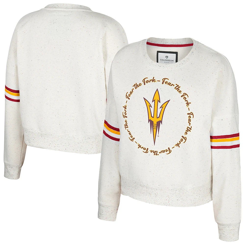 Women's Colosseum Natural Arizona State Sun Devils Novelist Speckle Fleece Pullover Sweatshirt