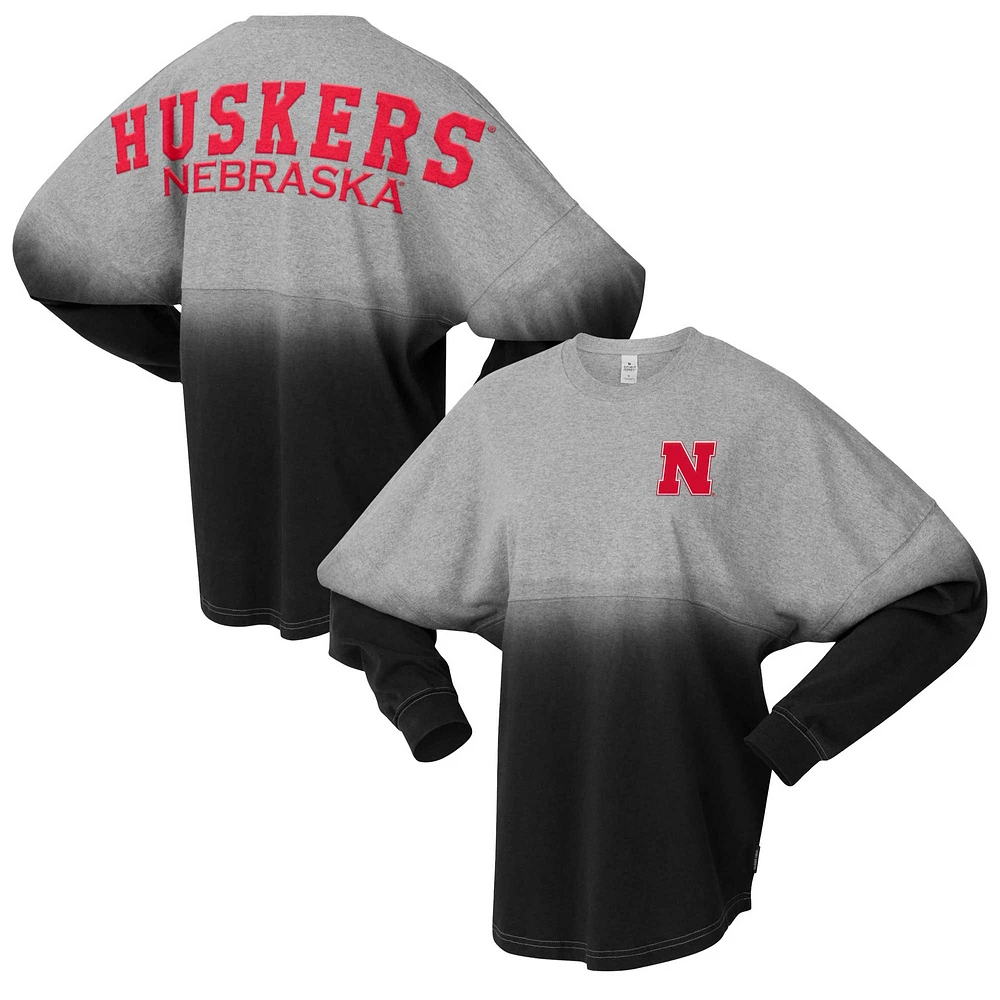 Unisex Spirit Jersey Black/Gray Nebraska Huskers Ombre Long Sleeve T-Shirt