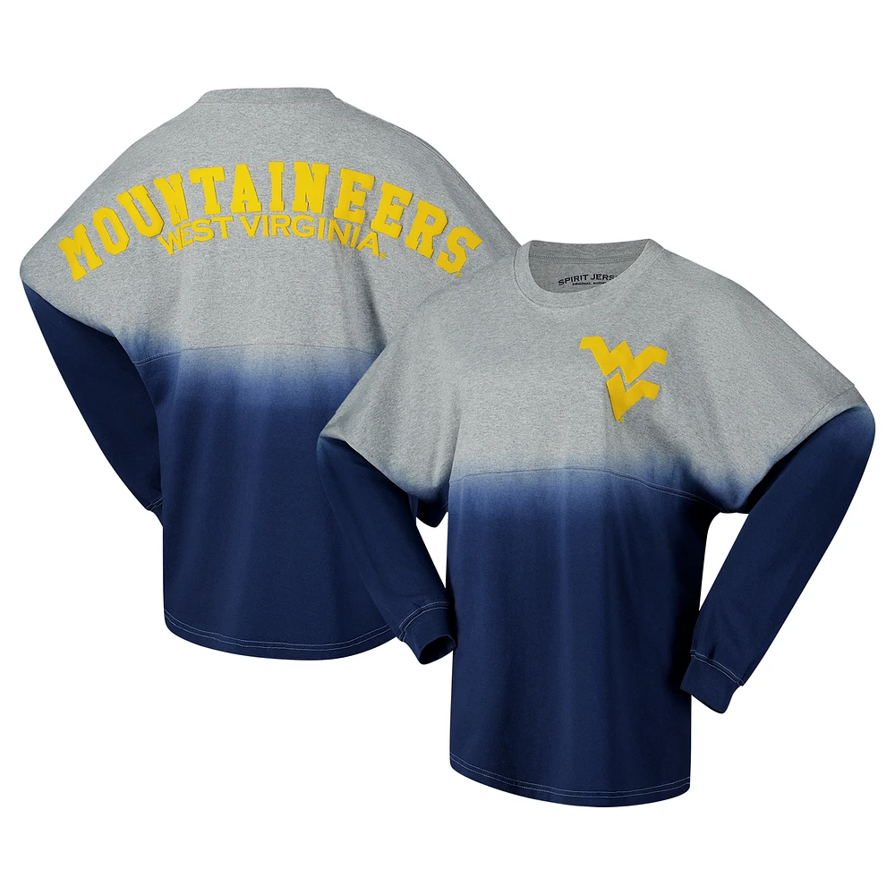 Unisex Spirit Jersey Navy/Gray West Virginia Mountaineers Ombre Long Sleeve T-Shirt