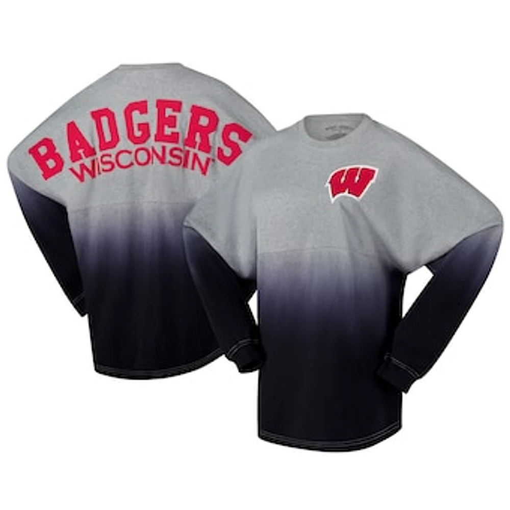 Unisex Spirit Jersey Red/Gray Wisconsin Badgers Ombre Long Sleeve T-Shirt