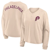 Women's Fanatics Tan Philadelphia Phillies Oversized Stadium Slub Long Sleeve Henley T-Shirt