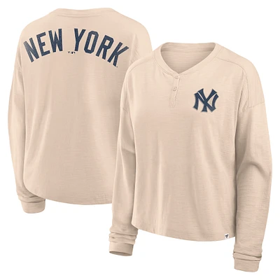 Women's Fanatics Tan New York Yankees Oversized Stadium Slub Long Sleeve Henley T-Shirt