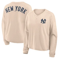 Women's Fanatics Tan New York Yankees Oversized Stadium Slub Long Sleeve Henley T-Shirt