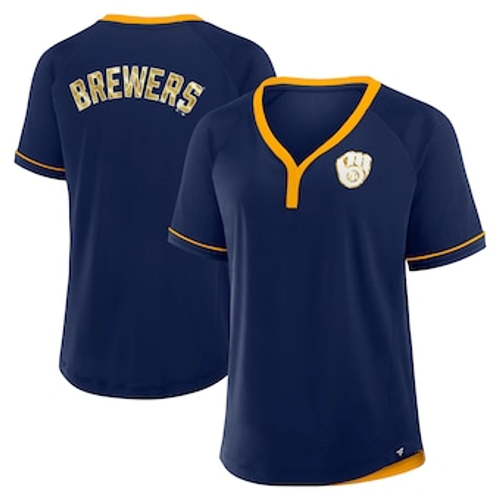 Women's Fanatics Navy Milwaukee Brewers League Diva Star Raglan V-Neck T-Shirt