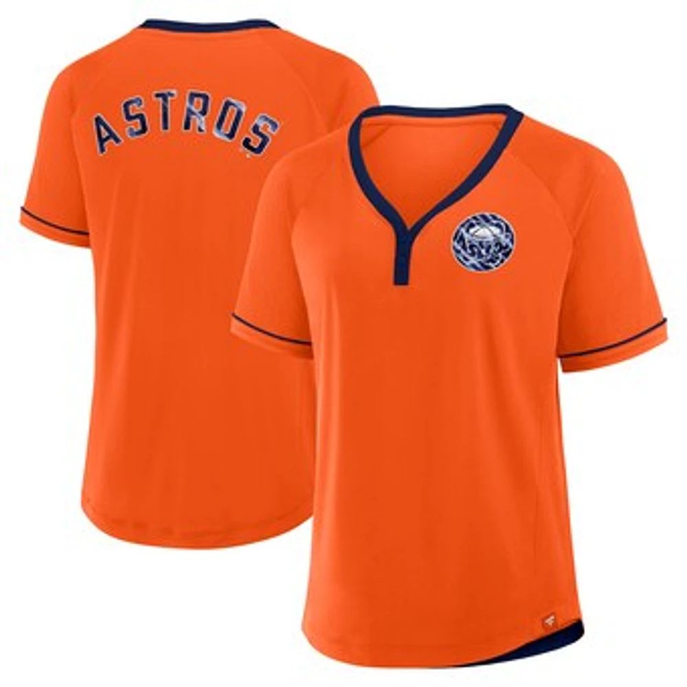 Women's Fanatics Orange Houston Astros Cooperstown Collection League Diva Raglan V-Neck T-Shirt