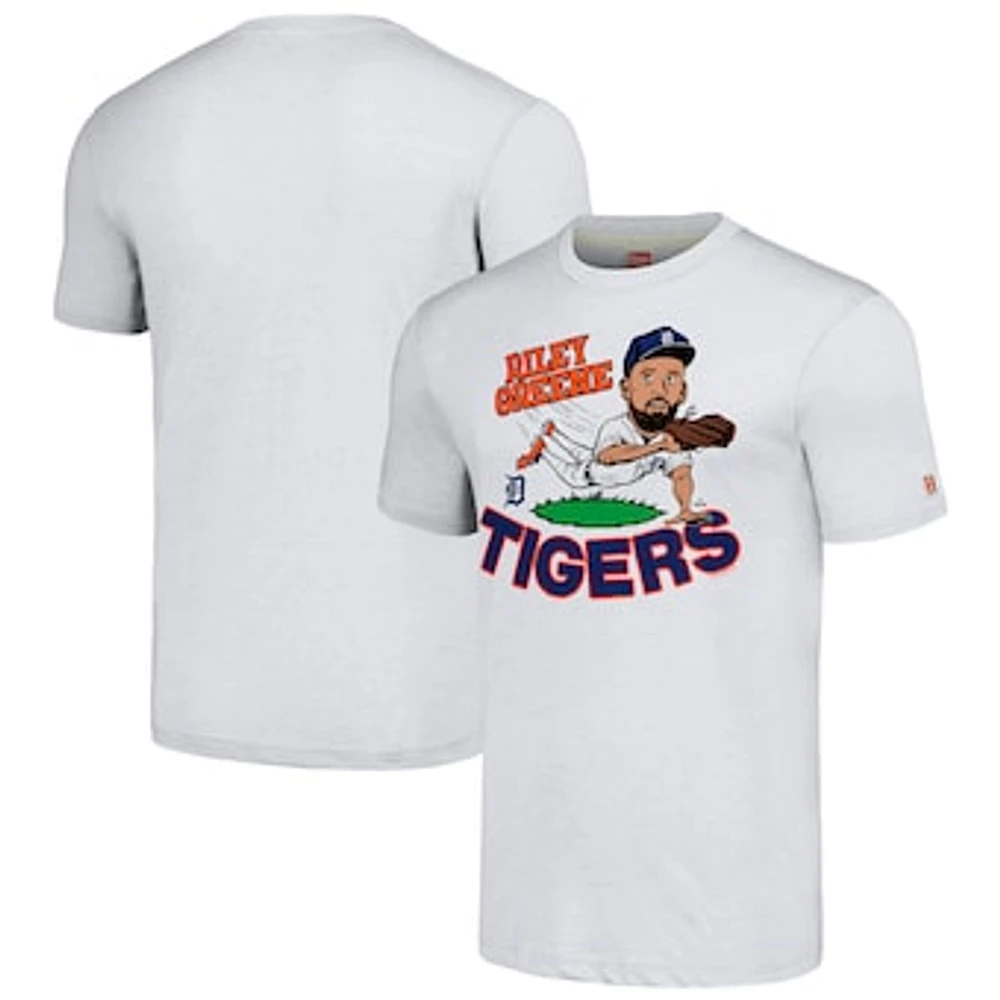 Men's Homage Riley Greene Ash Detroit Tigers Caricature Player Tri-Blend T-Shirt