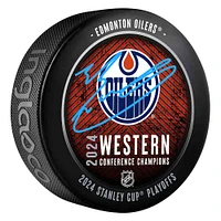 Evan Bouchard Edmonton Oilers 2024 Western Conference Champions Autographed Hockey Puck