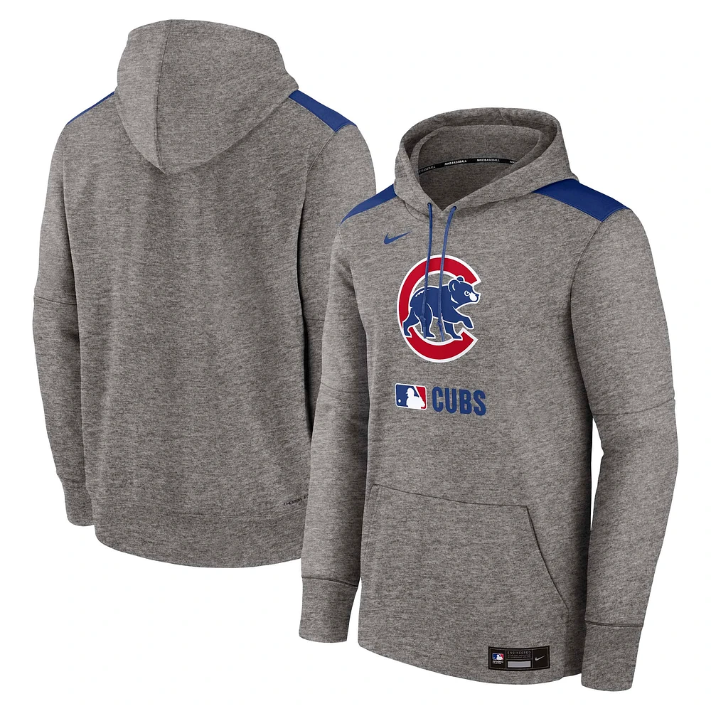 Men's Nike Heather Charcoal Chicago Cubs Authentic Collection Performance Pullover Hoodie