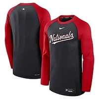Men's Nike Navy/Red Washington Nationals Authentic Collection Game Time Raglan Performance Long Sleeve T-Shirt