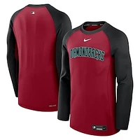 Men's Nike Red/Black Arizona Diamondbacks Authentic Collection Game Time Raglan Performance Long Sleeve T-Shirt