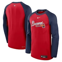 Men's Nike Red/Navy Atlanta Braves Authentic Collection Game Time Raglan Performance Long Sleeve T-Shirt