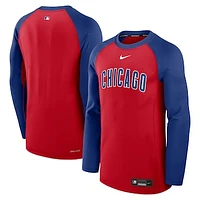 Men's Nike Red/Royal Chicago Cubs Authentic Collection Game Time Raglan Performance Long Sleeve T-Shirt