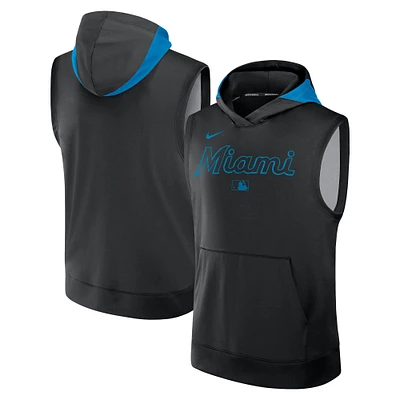 Men's Nike Black Miami Marlins Authentic Collection Performance Sleeveless Pullover Hoodie