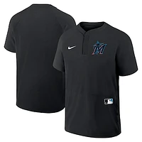 Men's Nike Black Miami Marlins Authentic Collection Raglan Short Sleeve Windshirt