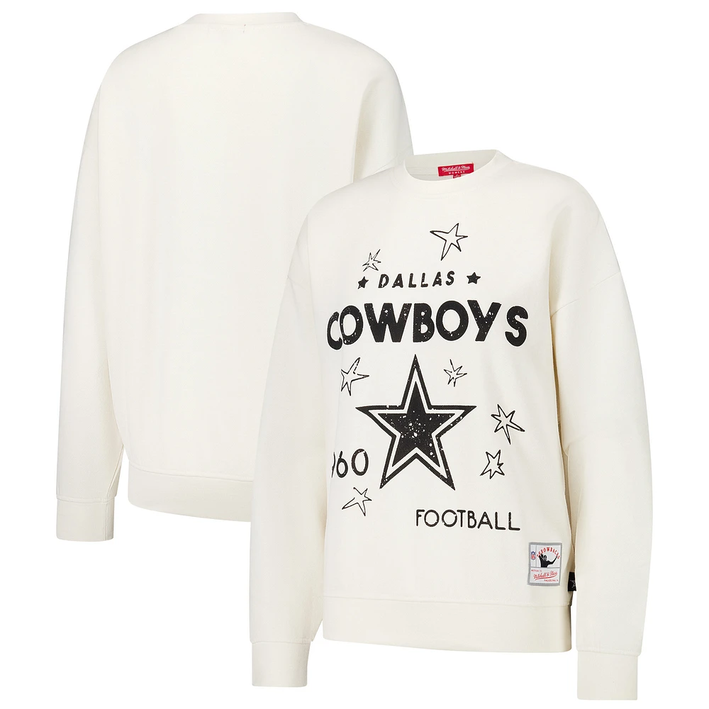 Women's Mitchell & Ness Cream Dallas Cowboys Lightweight 3.0 Logo Pullover Sweatshirt