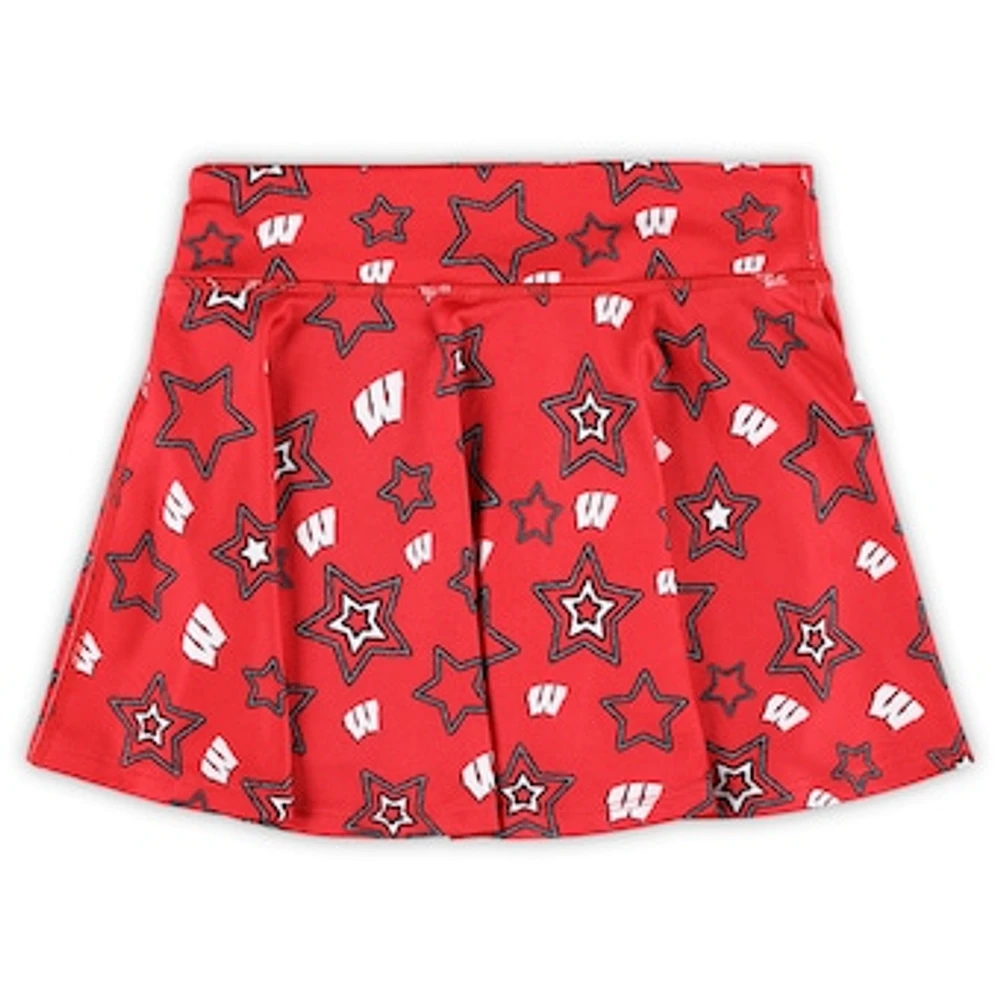 Girls Youth ZooZatz Red Wisconsin Badgers Star Flowy Skort