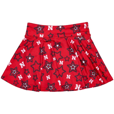 Girls Youth ZooZatz Scarlet Nebraska Huskers Star Flowy Skort