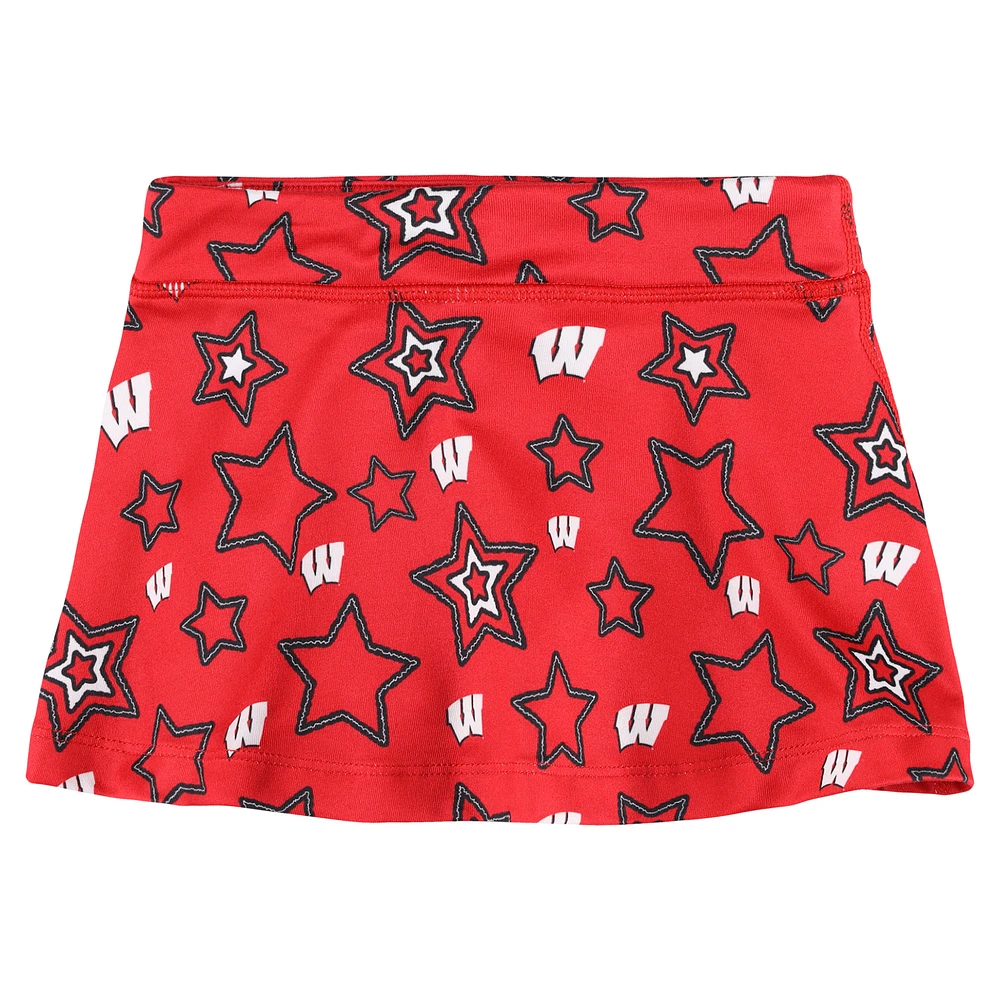 Girls Toddler ZooZatz Red Wisconsin Badgers Star Flowy Skort