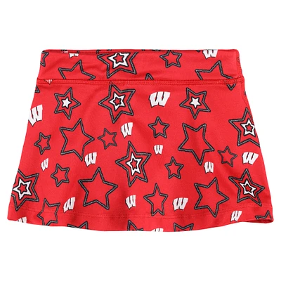 Girls Toddler ZooZatz Red Wisconsin Badgers Star Flowy Skort