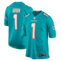 Men's Nike Number 1 Groom Aqua Miami Dolphins Game Jersey