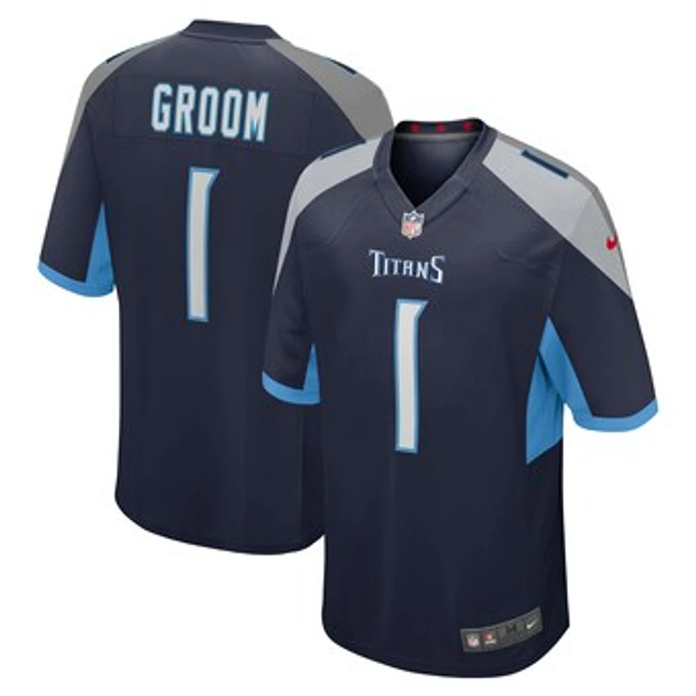 Men's Nike Number 1 Groom Navy Tennessee Titans Game Jersey