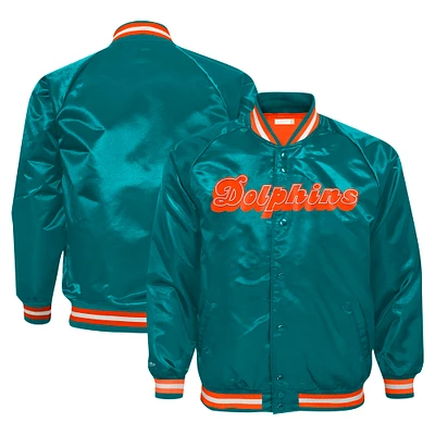 Youth Mitchell & Ness Aqua Miami Dolphins Satin Raglan Full-Snap Jacket