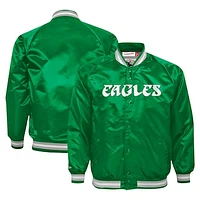 Youth Mitchell & Ness Kelly Green Philadelphia Eagles Satin Raglan Full-Snap Jacket