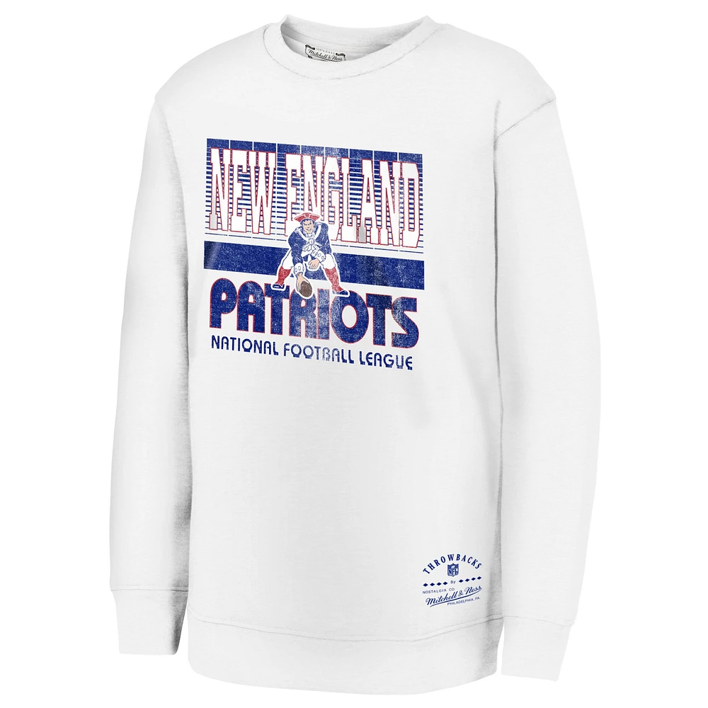 Youth White New England Patriots Retro Big Game Fleece Pullover Sweatshirt