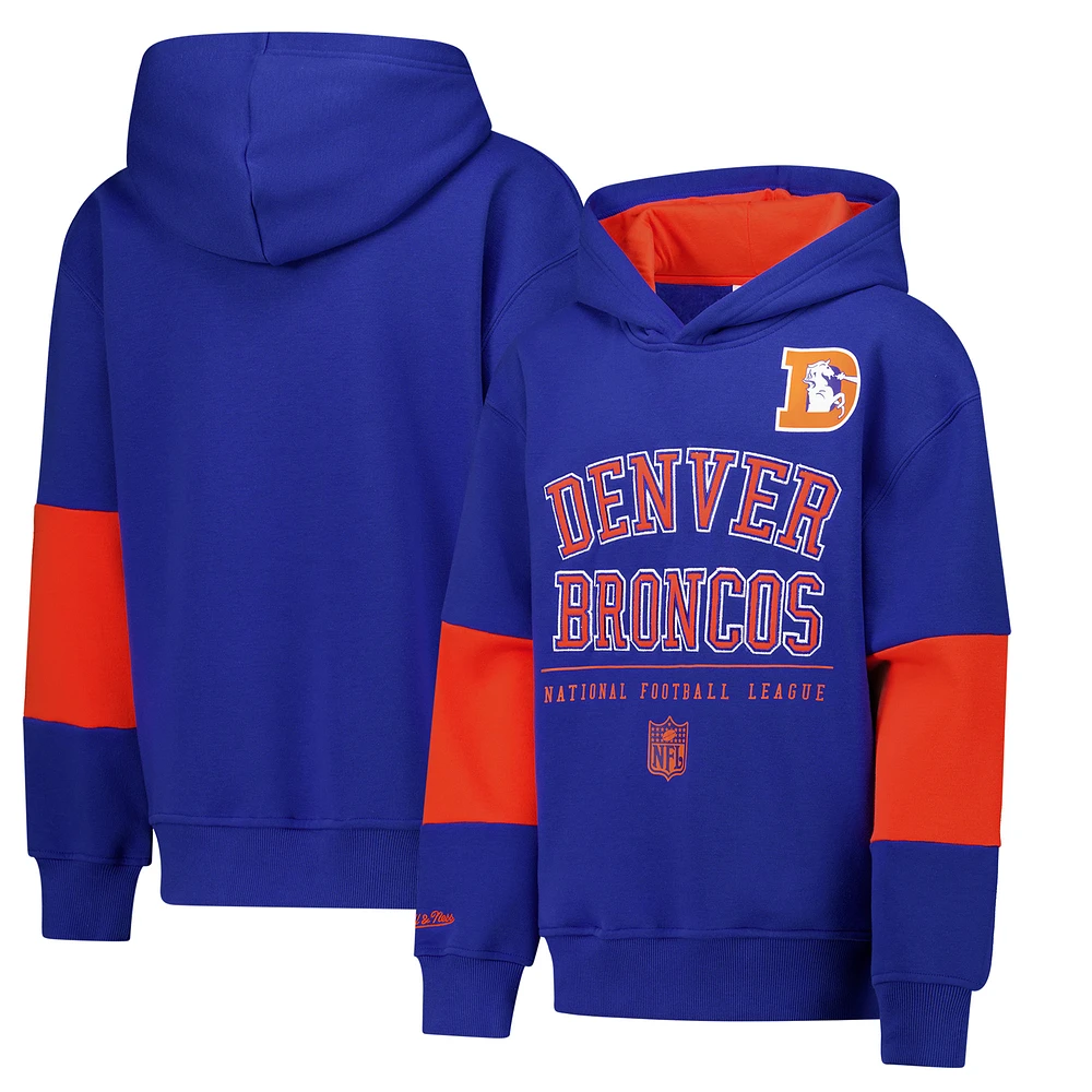 Youth Royal Denver Broncos Retro Fleece Pullover Hoodie